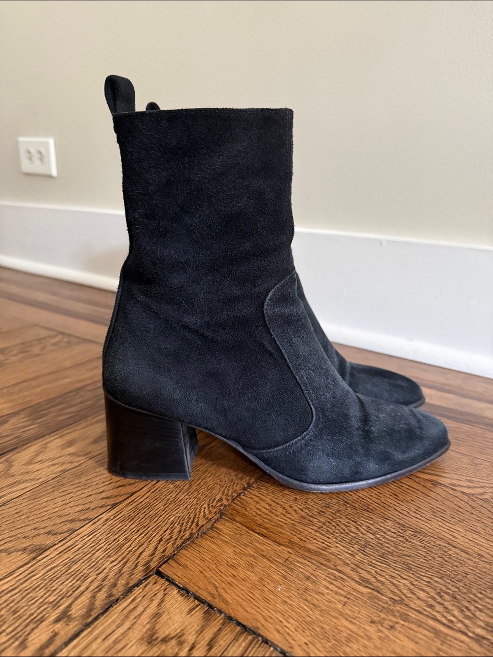 Black Suede Block Heel Ankle Boots